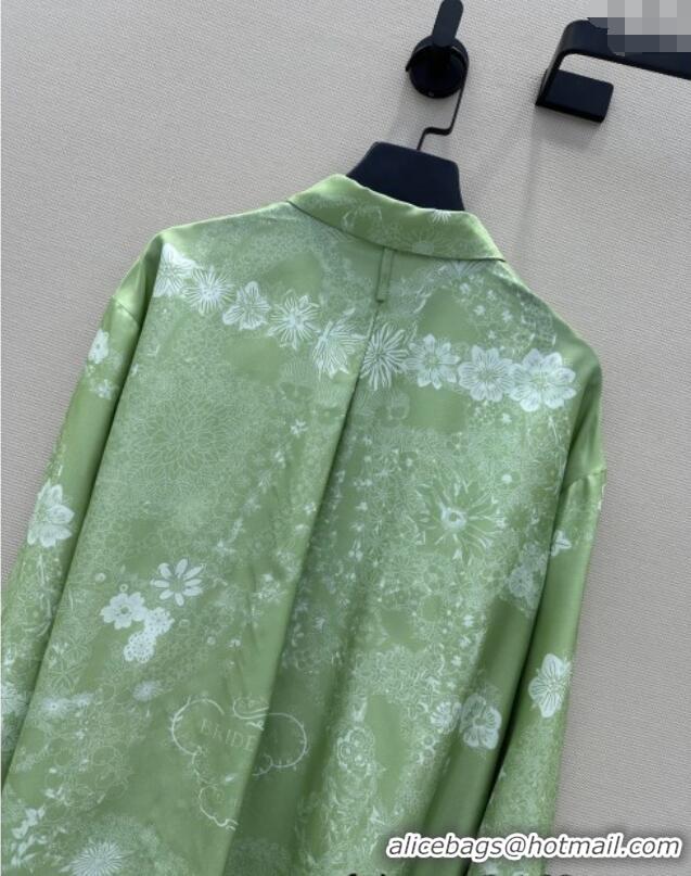 Luxury Classic Hermes Brides de Gala en Fleurs Silk Shirt 11017 Green 2025