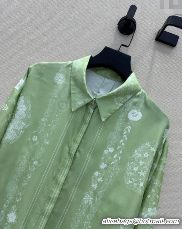 Luxury Classic Hermes Brides de Gala en Fleurs Silk Shirt 11017 Green 2025