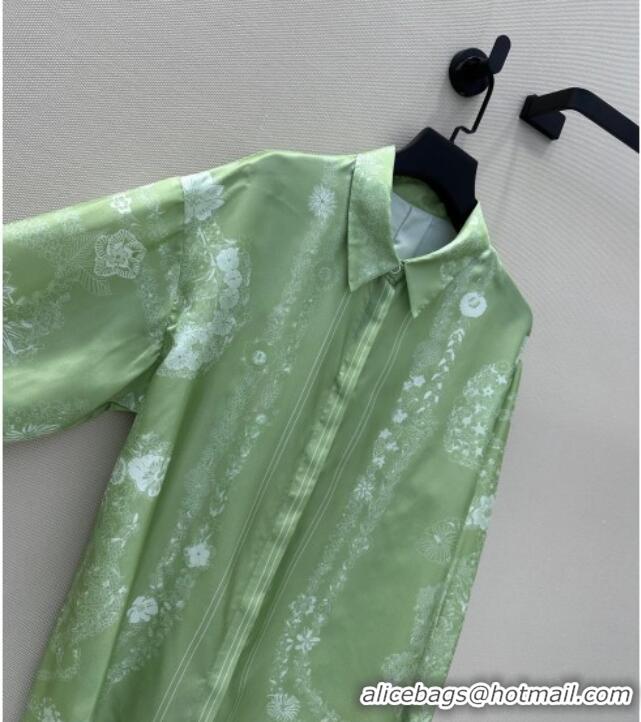 Luxury Classic Hermes Brides de Gala en Fleurs Silk Shirt 11017 Green 2025