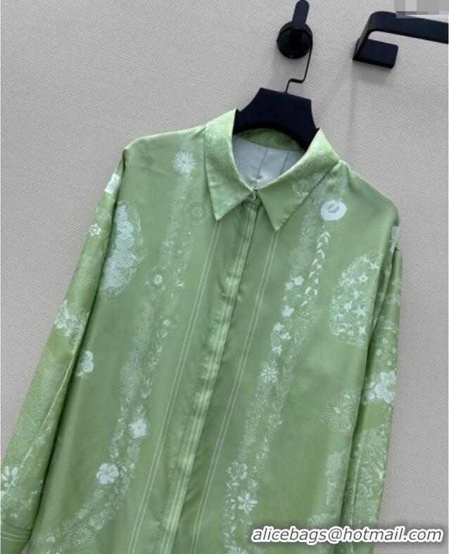 Luxury Classic Hermes Brides de Gala en Fleurs Silk Shirt 11017 Green 2025