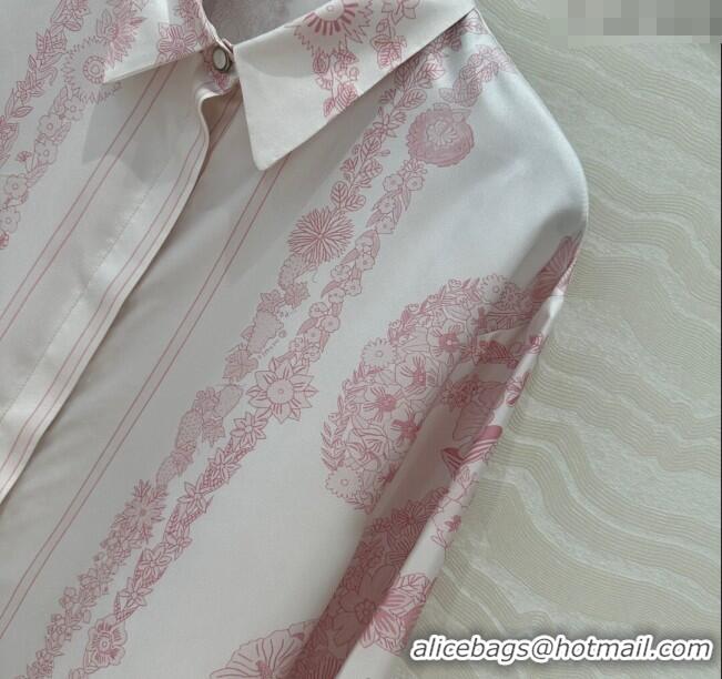 Traditional Discount Hermes Brides de Gala en Fleurs Silk Shirt 11017 Pink 2025