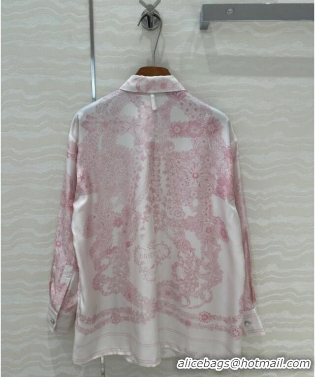 Traditional Discount Hermes Brides de Gala en Fleurs Silk Shirt 11017 Pink 2025