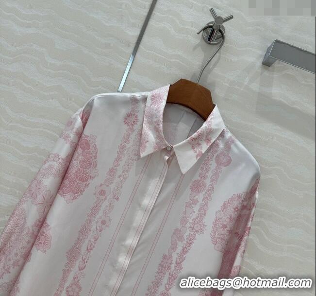 Traditional Discount Hermes Brides de Gala en Fleurs Silk Shirt 11017 Pink 2025