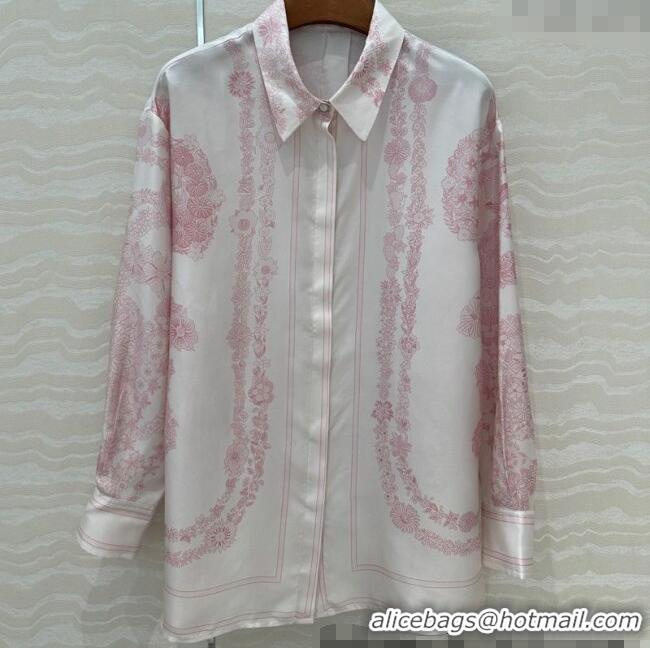 Traditional Discount Hermes Brides de Gala en Fleurs Silk Shirt 11017 Pink 2025