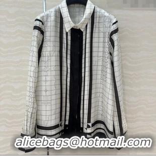 Inexpensive Hermes Coaching Deja Vu Silk Shirt 30047 White/Black 2025