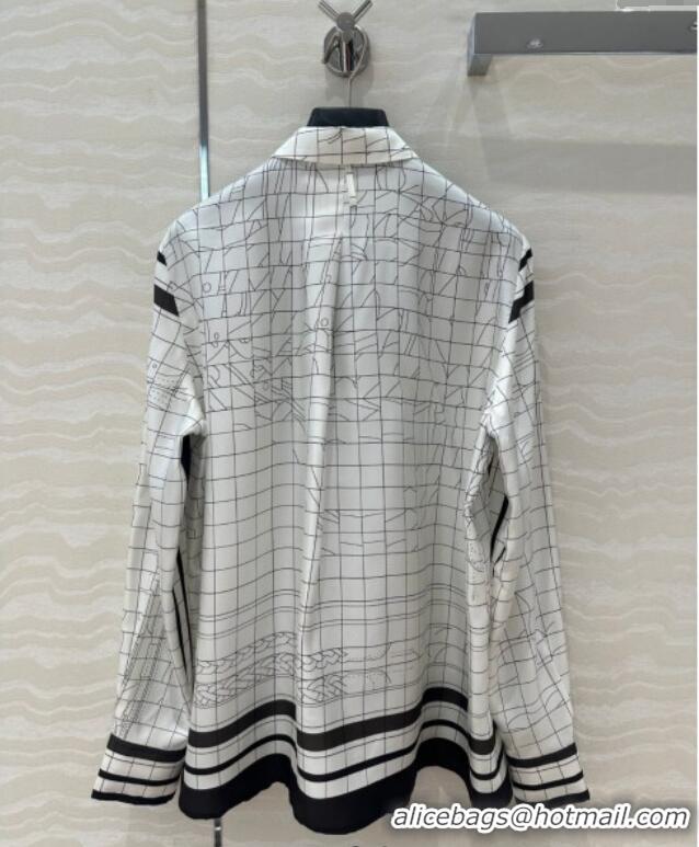 Inexpensive Hermes Coaching Deja Vu Silk Shirt 30047 White/Black 2025
