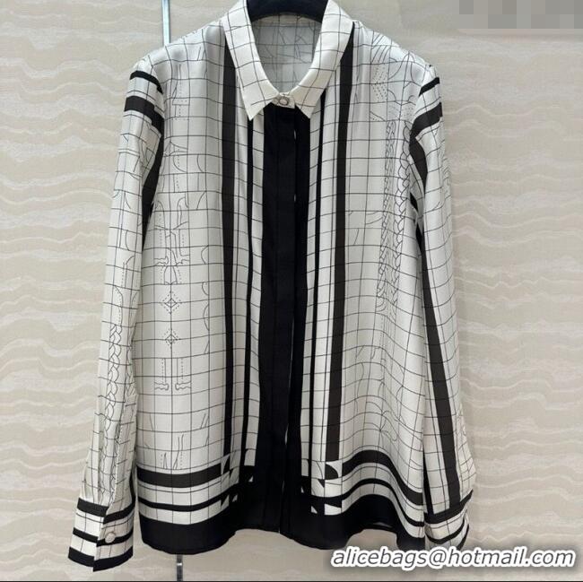 Inexpensive Hermes Coaching Deja Vu Silk Shirt 30047 White/Black 2025