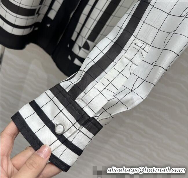 Inexpensive Hermes Coaching Deja Vu Silk Shirt 30047 White/Black 2025