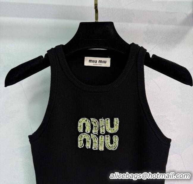 Promotional Miu Miu Cotton Vest with Green Beads Logo 0116 White/Black 2025