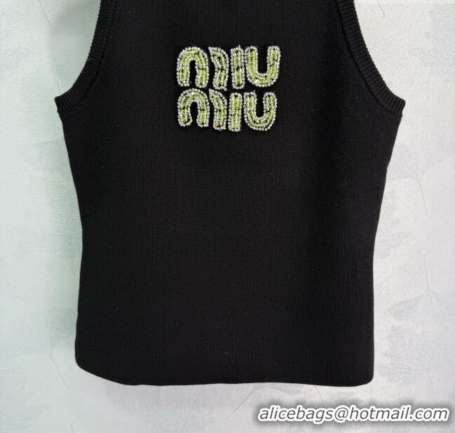 Promotional Miu Miu Cotton Vest with Green Beads Logo 0116 White/Black 2025