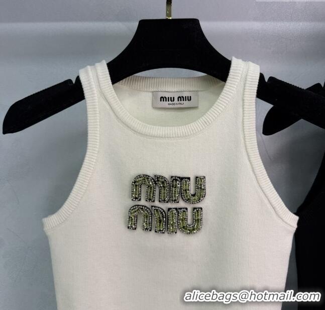 Promotional Miu Miu Cotton Vest with Green Beads Logo 0116 White/Black 2025