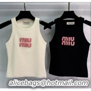 Market Sells Miu Miu Cotton Vest with Pink Beads Logo 0116 White/Black 2025