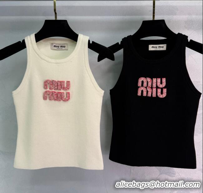 Market Sells Miu Miu Cotton Vest with Pink Beads Logo 0116 White/Black 2025