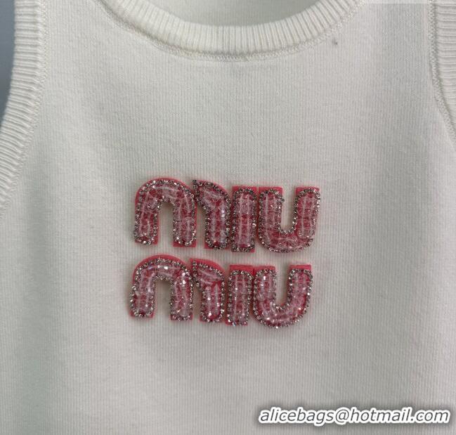 Market Sells Miu Miu Cotton Vest with Pink Beads Logo 0116 White/Black 2025