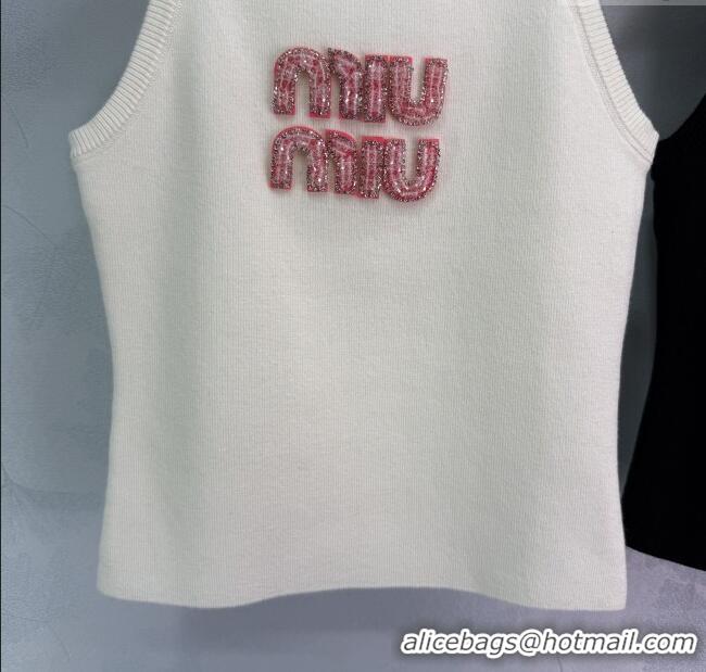 Market Sells Miu Miu Cotton Vest with Pink Beads Logo 0116 White/Black 2025