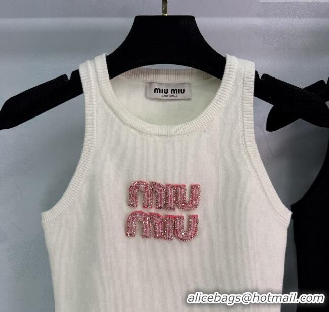 Market Sells Miu Miu Cotton Vest with Pink Beads Logo 0116 White/Black 2025
