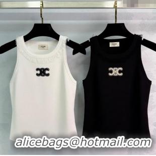 Super Quality Celine Cashmere Vest with Fringe 1031 White/Black 2025