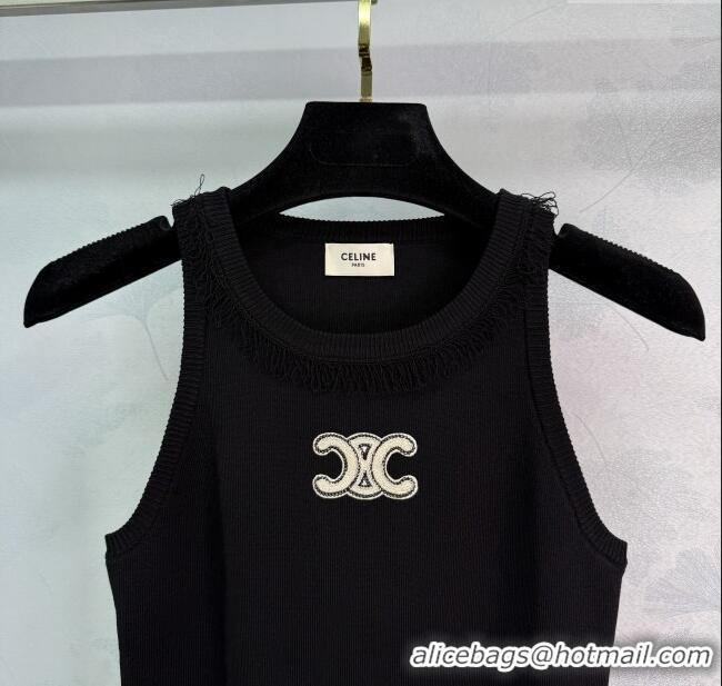 Super Quality Celine Cashmere Vest with Fringe 1031 White/Black 2025