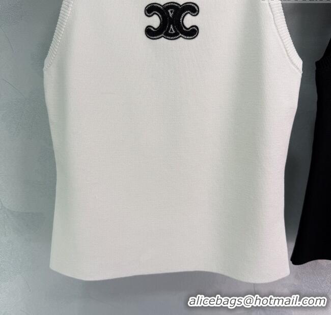 Super Quality Celine Cashmere Vest with Fringe 1031 White/Black 2025