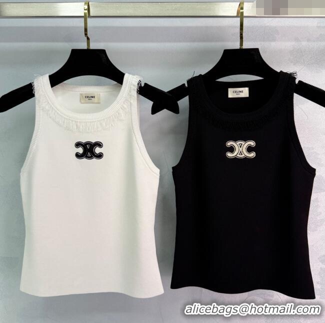 Super Quality Celine Cashmere Vest with Fringe 1031 White/Black 2025