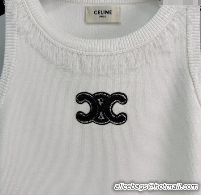 Super Quality Celine Cashmere Vest with Fringe 1031 White/Black 2025