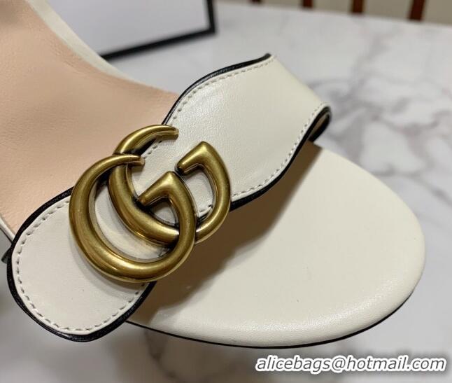 Perfect Gucci Leather Wave Heel Sandals 7cm White 2025 GG042304