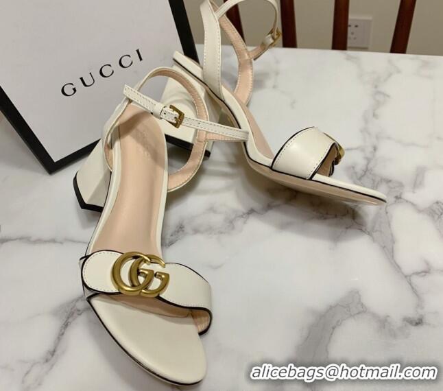Perfect Gucci Leather Wave Heel Sandals 7cm White 2025 GG042304