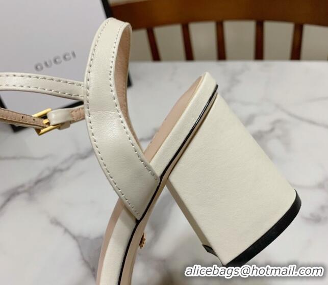 Perfect Gucci Leather Wave Heel Sandals 7cm White 2025 GG042304