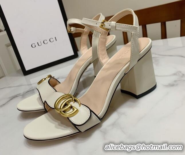 Perfect Gucci Leather Wave Heel Sandals 7cm White 2025 GG042304