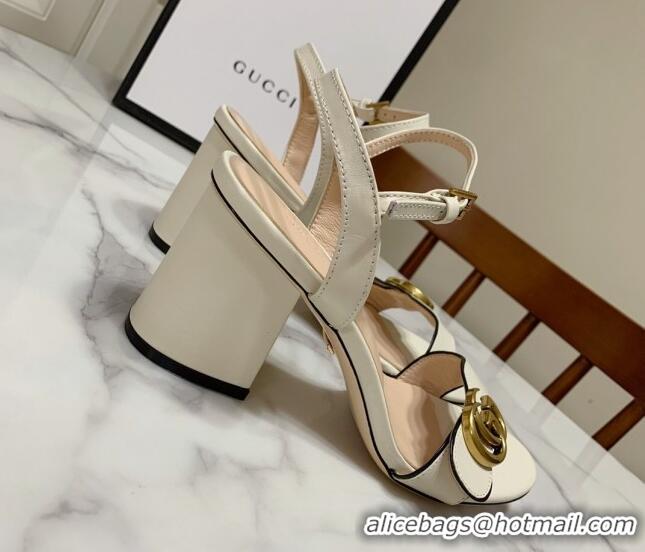 Perfect Gucci Leather Wave Heel Sandals 7cm White 2025 GG042304
