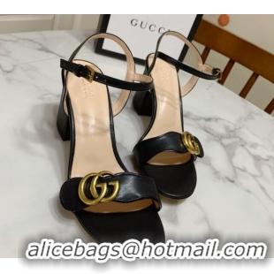 Stylish Gucci Leather Wave Heel Sandals 7cm Black 2025 GG042304