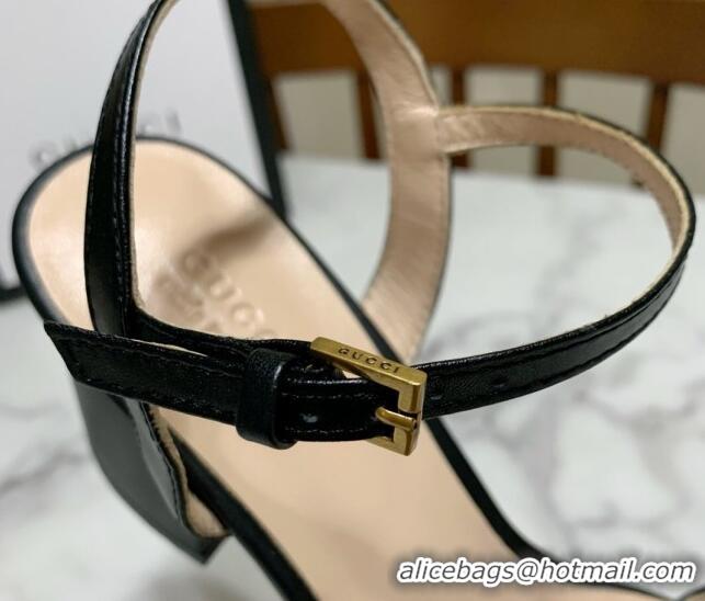 Stylish Gucci Leather Wave Heel Sandals 7cm Black 2025 GG042304
