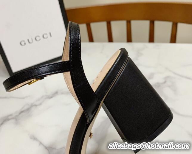 Stylish Gucci Leather Wave Heel Sandals 7cm Black 2025 GG042304