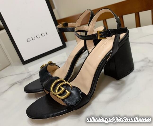 Stylish Gucci Leather Wave Heel Sandals 7cm Black 2025 GG042304