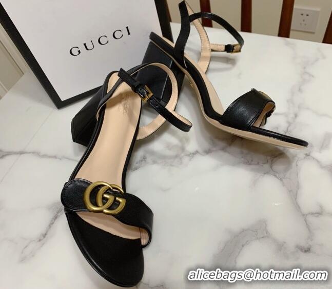 Stylish Gucci Leather Wave Heel Sandals 7cm Black 2025 GG042304