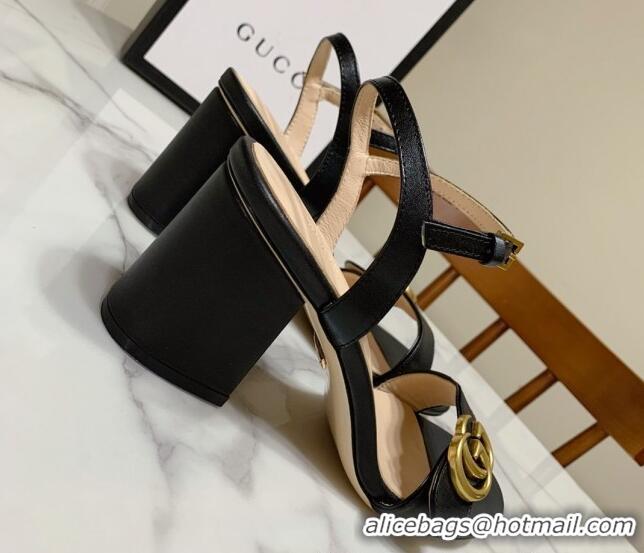 Stylish Gucci Leather Wave Heel Sandals 7cm Black 2025 GG042304
