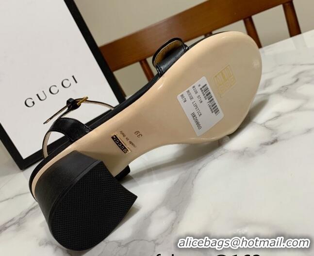 Stylish Gucci Leather Wave Heel Sandals 7cm Black 2025 GG042304