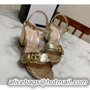 Sumptuous Gucci Leather Wave Heel Sandals 7cm Gold 2025 GG042304