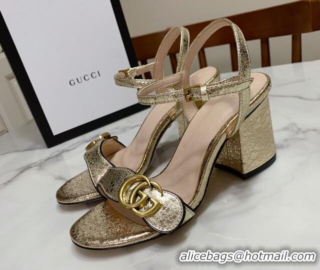 Sumptuous Gucci Leather Wave Heel Sandals 7cm Gold 2025 GG042304