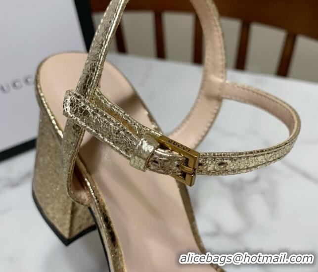 Sumptuous Gucci Leather Wave Heel Sandals 7cm Gold 2025 GG042304