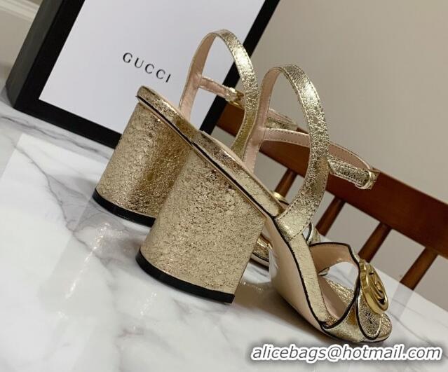 Sumptuous Gucci Leather Wave Heel Sandals 7cm Gold 2025 GG042304