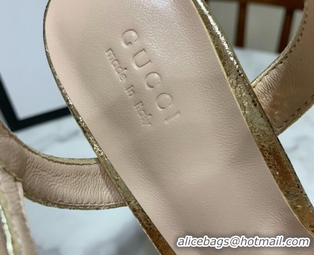 Sumptuous Gucci Leather Wave Heel Sandals 7cm Gold 2025 GG042304