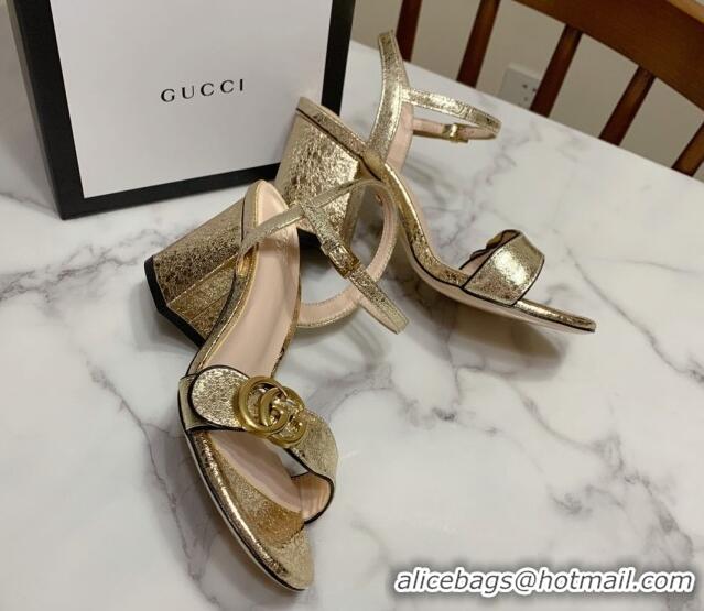 Sumptuous Gucci Leather Wave Heel Sandals 7cm Gold 2025 GG042304