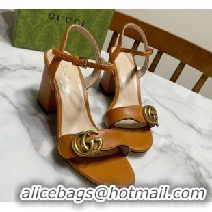 Buy Luxury Gucci Leather Wave Heel Sandals 7cm Brown 2025 GG042304