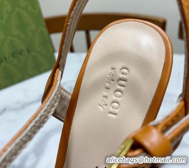 Buy Luxury Gucci Leather Wave Heel Sandals 7cm Brown 2025 GG042304