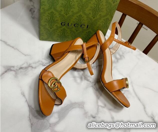 Buy Luxury Gucci Leather Wave Heel Sandals 7cm Brown 2025 GG042304
