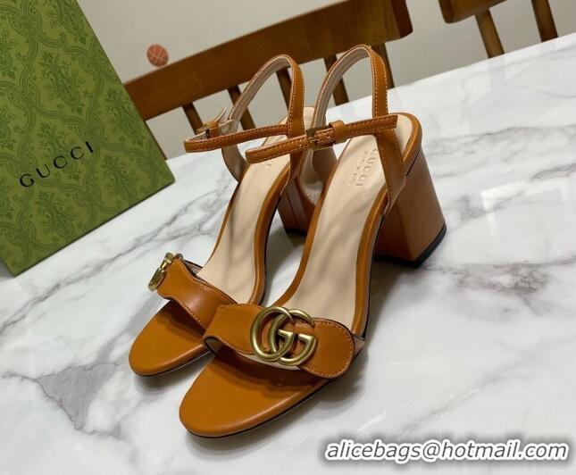 Buy Luxury Gucci Leather Wave Heel Sandals 7cm Brown 2025 GG042304
