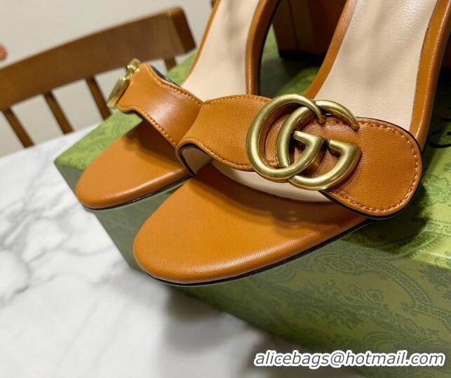 Buy Luxury Gucci Leather Wave Heel Sandals 7cm Brown 2025 GG042304
