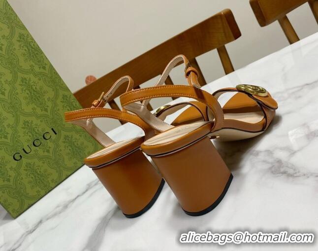 Buy Luxury Gucci Leather Wave Heel Sandals 7cm Brown 2025 GG042304