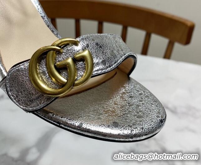 Expensive Gucci Leather Wave Heel Sandals 7cm Silver 2025 GG042304